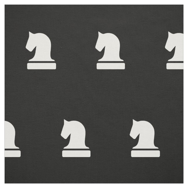 Black and white horse knight chess piece pattern fabric (Swatch)