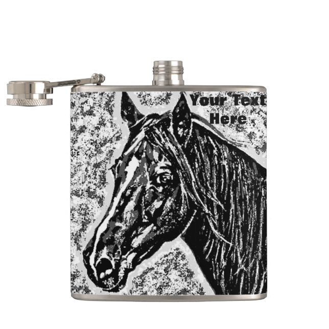 black and white horse portrait equine art flask (Opened)