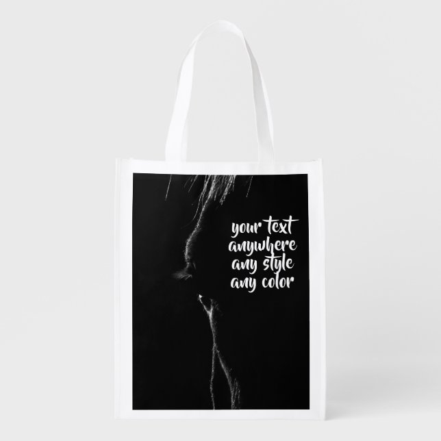 Black and White Horse Silhouette Grocery Bag (Front)