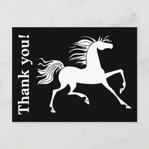 Black and White Horse Silhouette Thank You Postcard