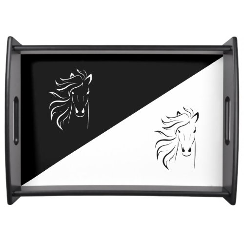 Black and white horse silhouettes serving tray