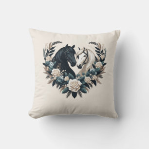 Black and White Horses in Love- Country Western Throw Pillow