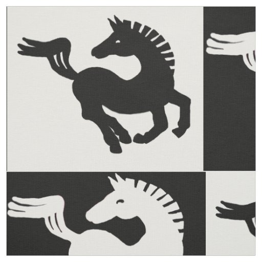 Black and white horses pattern fabric