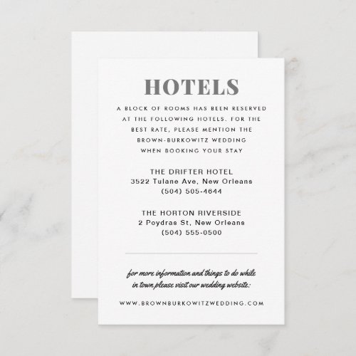 Black and White Hotel Accommodation Enclosure Card