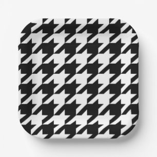 Black and White hounds-tooth Paper Plates