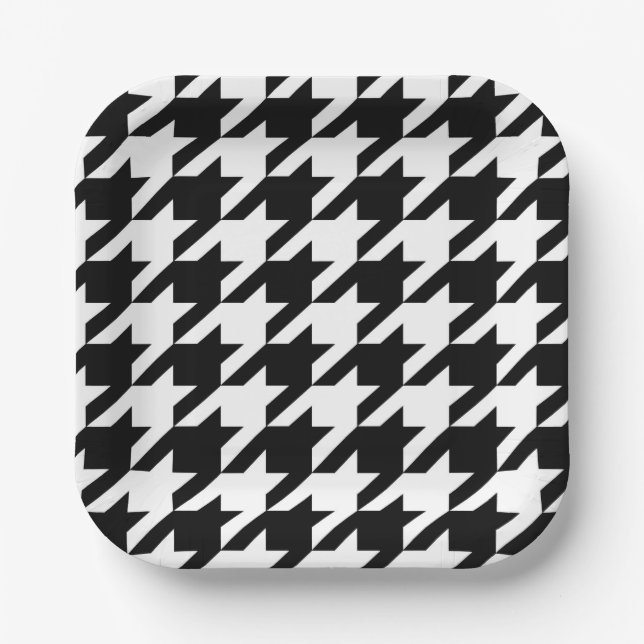 Black and White hounds-tooth Paper Plates (Front)
