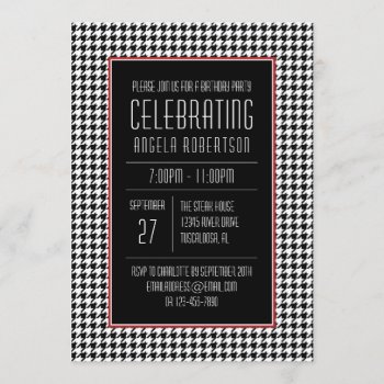 Black And White Houndstooth Birthday Invitation by Charmalot at Zazzle