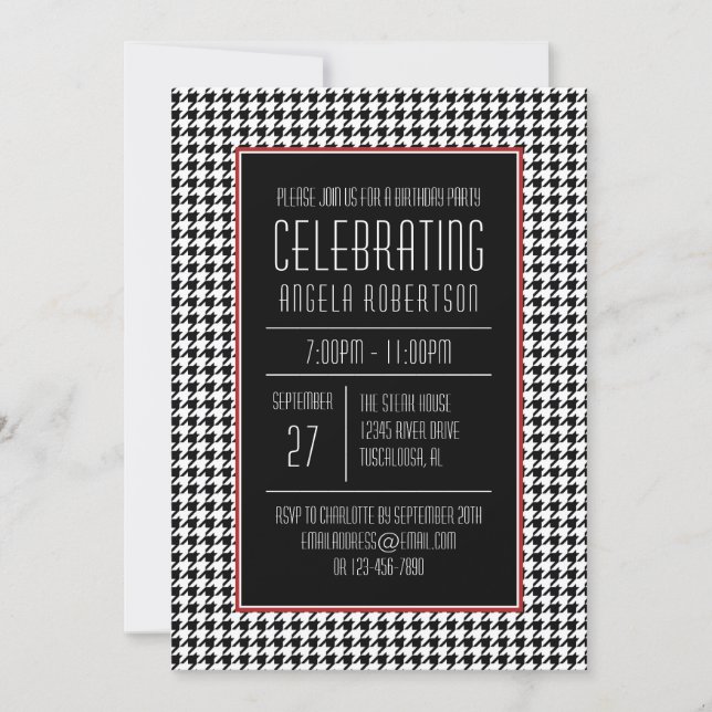 Black and White Houndstooth Birthday Invitation (Front)