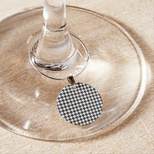 Black and White Houndstooth by Shirley Taylor Wine Charm (In Situ)
