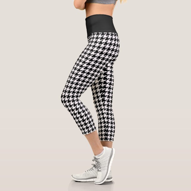 Black and White Houndstooth Capri Yoga Leggings (Left)