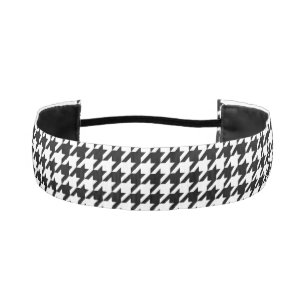 Black and White Houndstooth Check Athletic Headband