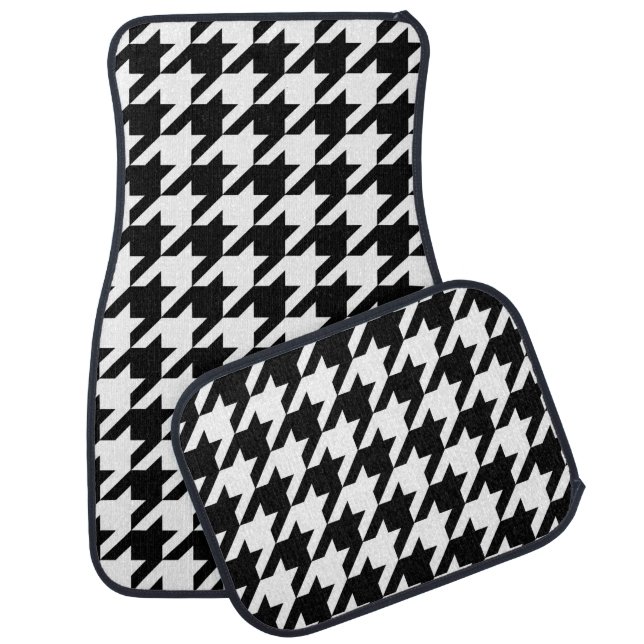 Black and White Houndstooth Check Car Floor Mat (Set)