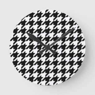 Black and White Houndstooth Check Round Clock