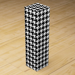Black and White Houndstooth Check Wine Box