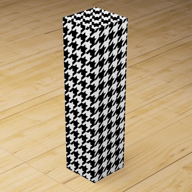 Black and White Houndstooth Check Wine Box (Front)