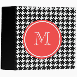 Black and White Houndstooth Coral Monogram 3 Ring Binder