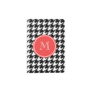 Black and White Houndstooth Coral Monogram Passport Holder