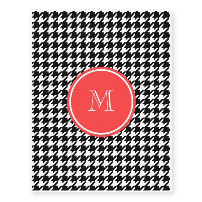 Black and White Houndstooth Coral Monogram Temporary Tattoos (Front)