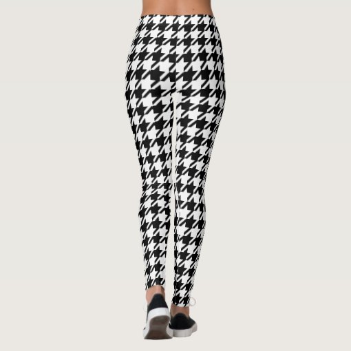 Black and White Houndstooth Jagged Checks Leggings | Zazzle