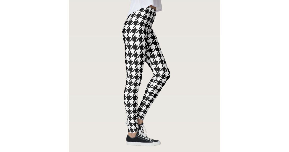 Black and White Houndstooth Jagged Checks Leggings | Zazzle