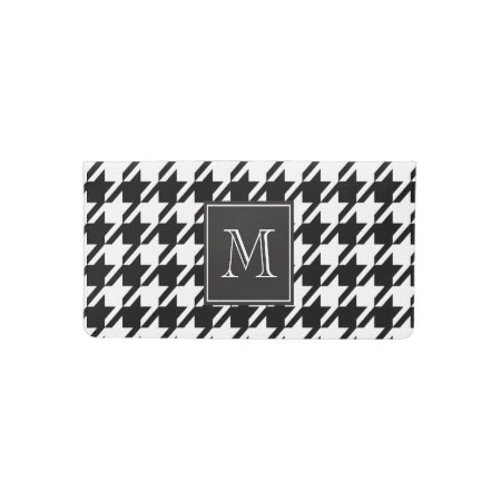 Black And White Houndstooth Monogram Initial Checkbook Cover