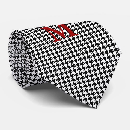 Black and White Houndstooth Monogrammed Tie