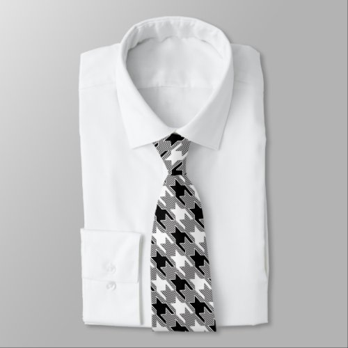 Black And White Houndstooth Patchwork Pattern Neck Tie