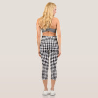 Black and White Houndstooth Pattern Capri Leggings