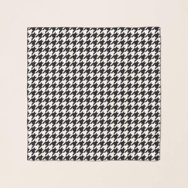 Black and white houndstooth pattern chiffon scarf (Front)