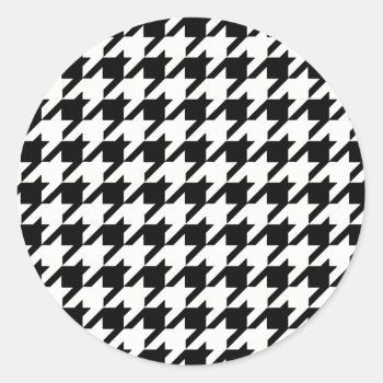 Black And White Houndstooth Pattern Classic Round Sticker by Charmalot at Zazzle