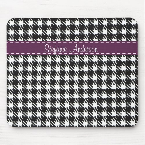 Black and white houndstooth pattern customizable mouse pad