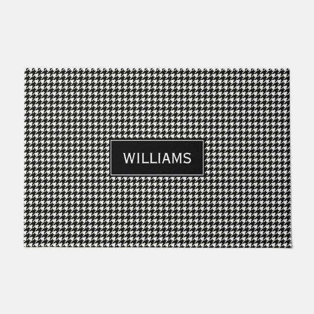 Black and White Houndstooth Pattern Doormat (Front)
