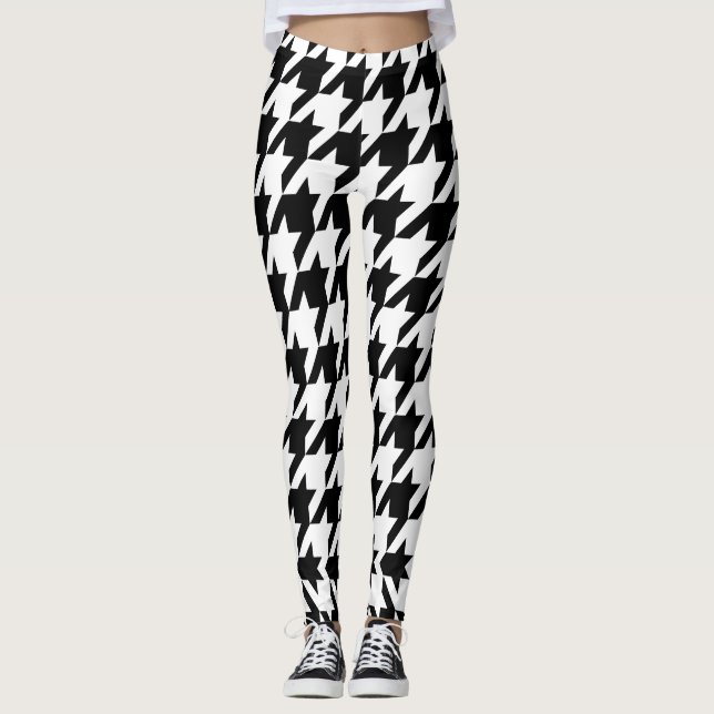 Black and White Houndstooth Pattern Ladies Leggings (Front)