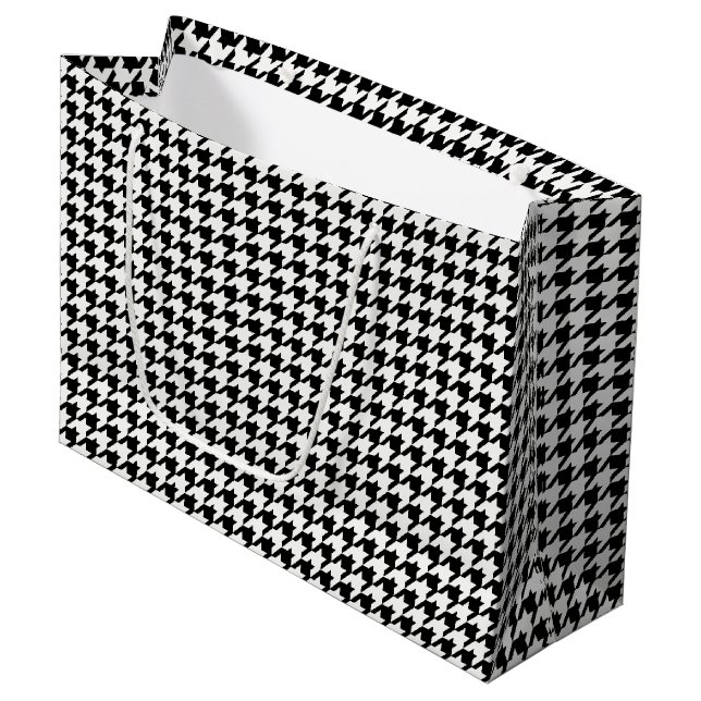 Black and White Houndstooth Pattern Large Gift Bag (Front Angled)