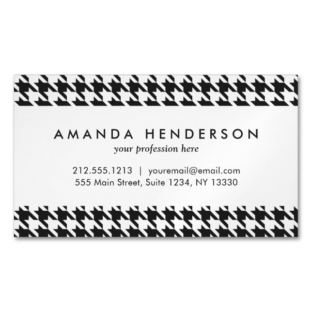 Black and White Houndstooth Pattern Magnetic Business Card (Front)