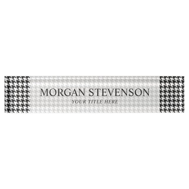 Black and White Houndstooth Pattern Name Plate (Front)