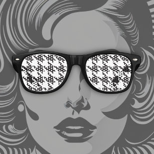 Black and White Houndstooth Pattern Retro Sunglasses