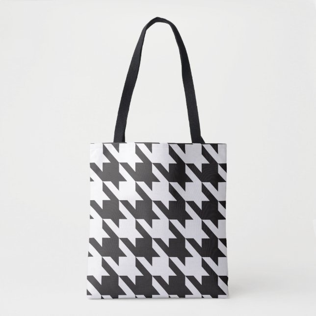 Black and White Houndstooth Pattern Tote Bag (Front)