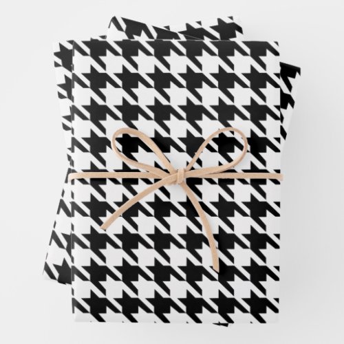 Black and White Houndstooth Pattern Wrapping Paper Sheets