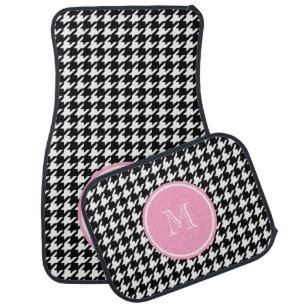 Black and White Houndstooth Pink Monogram Car Floor Mat