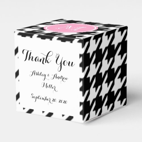 Black and White Houndstooth Pink Monogram Favor Boxes