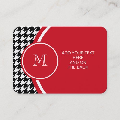 Black and White Houndstooth Red Monogram Business Card