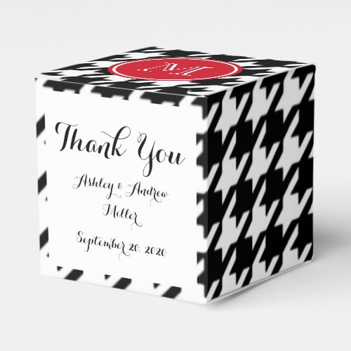 Black and White Houndstooth Red Monogram Favor Boxes