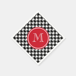 Black and White Houndstooth Red Monogram Napkins