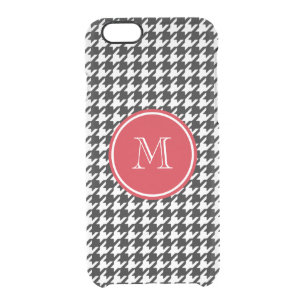 Black and White Houndstooth Red Monogram Clear iPhone 6/6S Case