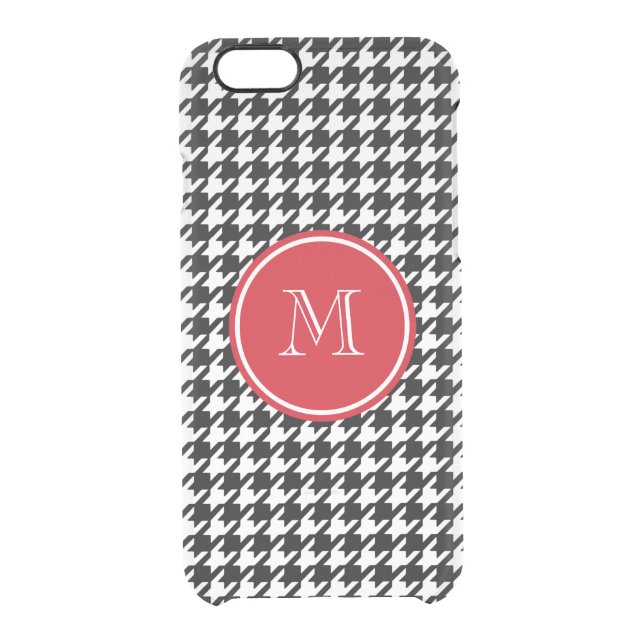 Black and White Houndstooth Red Monogram Uncommon iPhone Case (Back)