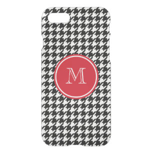 Black and White Houndstooth Red Monogram iPhone SE/8/7 Case