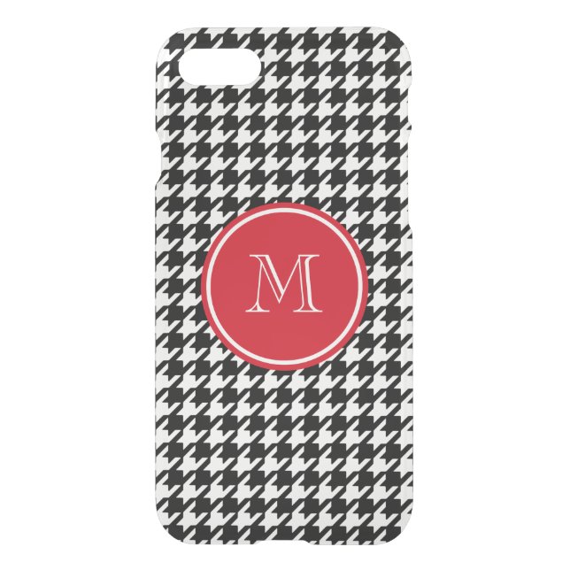 Black and White Houndstooth Red Monogram Uncommon iPhone Case (Back)