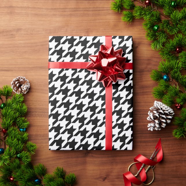 Black and White Houndstooth  Wrapping Paper (Holiday Gift)