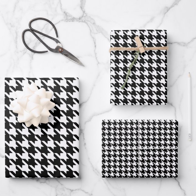 Black And White Houndstooth Wrapping Paper Sheets (Front)